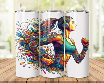 Jogging Girl Tumbler Wrap: Sport Design PNG 20oz Tumbler Sublimation (Digital Download)