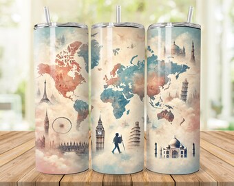 World Map Tumbler Wrap: Travel Lover Gift 20oz Tumbler Sublimation (Digital Download)