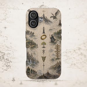 Coque pour portable colorée symboles du monde fantastique Epic | Carte RPG, croquis vintage