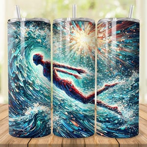 Swimming Tumbler Wrap: Swimmer in Ocean Design 20oz Tumbler Sublimation (Digital Download)