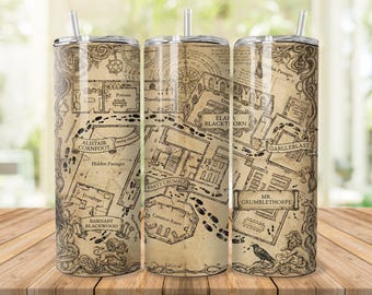 Tumbler Wrap Wizards Secret Map: design del mondo magico (download digitale PNG da 20 oz)