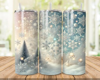 Snowflake Tumbler Wrap: Winter Scene PNG 20oz 30oz Tumbler Sublimation (Digital Download)