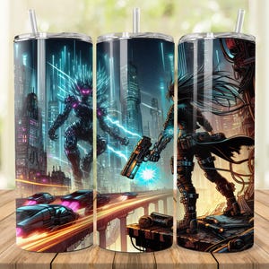 Cyberpunk Manga Tumbler Wrap: Bounty Hunter Design (Digital Download)