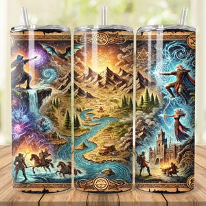 FRP World Map Tumbler Wrap, 20 oz 30 oz Skinny Tumbler Wrap PNG, Design Tumbler RPG, Dritto Conico, Download Digitale Mondo Fantasy