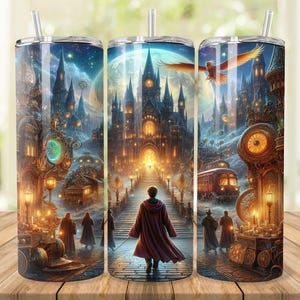 Magic World Tumbler Wrap, 20 oz 30 oz Skinny Tumbler Wrap PNG, Wizard Tumbler Design, Straight Tapered, Wizard School, Digital Download