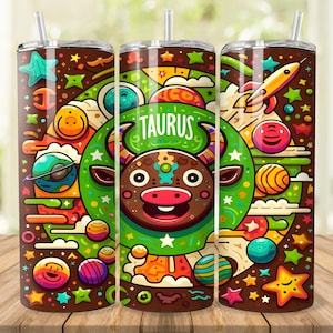 Taurus Zodiac Tumbler Wrap, 20 oz 30 oz Skinny Tumbler Wrap PNG, Taurus Horoscope Signs Tumbler Design, Straight Tapered, Digital Download