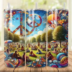 Retro Hippie Tumbler Wrap: 60&#39;s Sublimation Design (Digital Download)