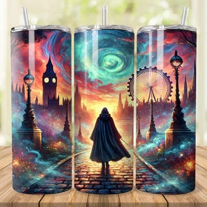 Magic World Tumbler Wrap, 20 oz 30 oz Skinny Tumbler Wrap PNG, Wizard Tumbler Design, Straight Tapered, Wizard in London, Digital Download