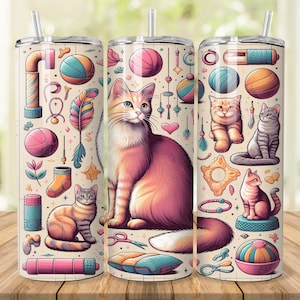 Cats Tumbler Wrap, 20 oz 30 oz Skinny Tumbler Wrap PNG, Cute Cats Tumbler Design, Straight and Tapered, Cat Lover, Kitten, Digital Download