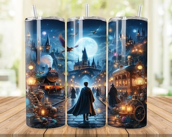 Envoltorio para vaso de la Escuela de Magos: Diseño del Mundo Mágico (Descarga digital PNG de 20 oz y 30 oz)