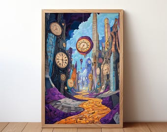 Colorful Time Cityscape Art Print: Boho Home Decor (Digital Download)