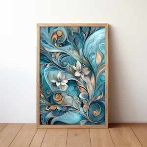 Blue Flowers Wall Art, Printable Wall Art, Colorful Wall Decor, Blue Flowers Art Cozy Poster, Trendy Poster, Digital Download