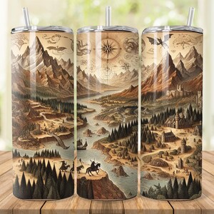 Fantasy World Map Tumbler Wrap, 20 oz 30 oz Skinny Tumbler Wrap PNG, RPG Tumbler Design, Gerade Verjüngung, Rollenspiel, digitaler Download