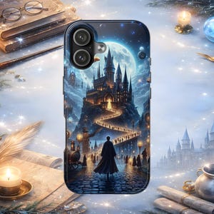 Wizard School at Night Phone Case | Fantasy Moonlit Wizardry Scene