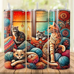 Cat Love Tumbler Wrap: Cozy Colors, 20oz 30oz Skinny Tumbler (Digital Download)
