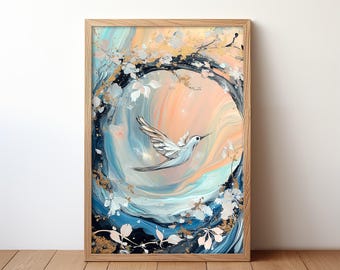 White Bird Art Print: Colorful Boho Wall Decor (Digital Download)