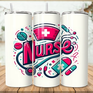 Floral Nurse Tumbler Wrap: 20oz 30oz PNG (Digital Download)