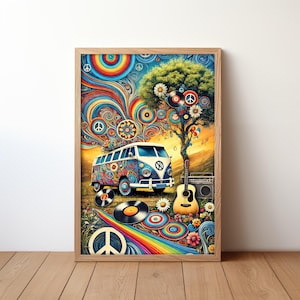 Arte de parede dos anos 60, arte de parede para impressão, decoração de parede boho retrô colorida, pôster digital aconchegante, pôster moderno dos anos 60, download digital de impressão