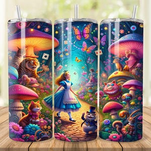 Alice im Wunderland Tumbler Wrap, 20 oz 30 oz Skinny Tumbler Wrap PNG, Kaninchen Tumbler Design, gerade konisch, Hutmacher, digitaler Download