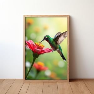 Hummingbird Flower Wall Art: Colorful Trendy Poster (Digital Download)