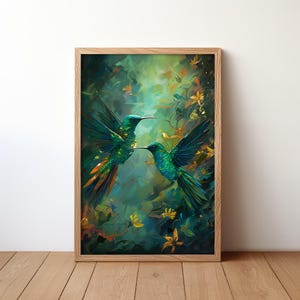 Hummingbird Wall Art: Green Birds Boho Poster (Digital Download)