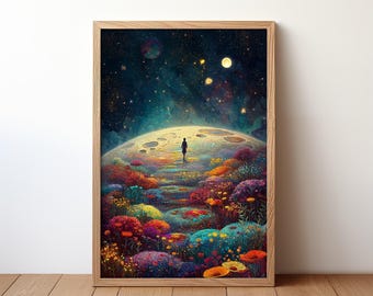 Moon Garden Art Print: Colorful Surreal Landscape (Digital Download)
