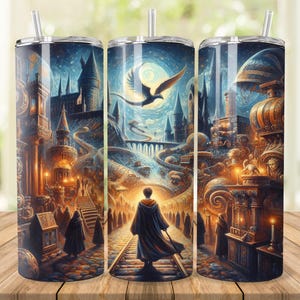 Magic World Tumbler Wrap, 20 oz 30 oz Skinny Tumbler Wrap PNG, Wizard Tumbler Design, Straight Tapered, Wizard School, Digital Download