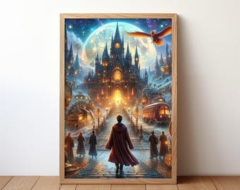Tovenaarsschoolposter: kleurrijke bohokunst aan de muur (digitale download)