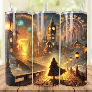 Magic World Tumbler Wrap, 20 oz 30 oz Skinny Tumbler Wrap PNG, Wizard Tumbler Design, Straight Tapered, Wizard in London, Digital Download