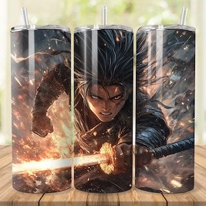 Anime Warrior Katana Tumbler Wrap: Manga Sublimation Design (Digital Download)