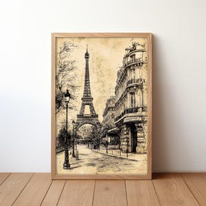 Bleistiftskizze von Paris, Wandkunst, Frankreich und Eiffelturm, Poster, digitales Wanddekor, farbenfroher Kunstdruck, gemütliches Wohndekor, digitaler Download