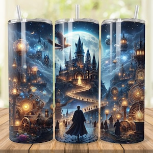 Magic World Tumbler Wrap, 20 oz 30 oz Skinny Tumbler Wrap PNG, Wizard Tumbler Design, Straight Tapered, Wizard School, Digital Download