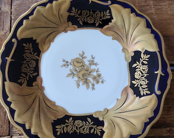 WEIMAR PORCELAIN Cobalt Blue Gold Leaves Collectible German China