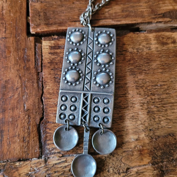 Swedish Roland Landerholm Vintage Modernist Pewter Pendant Necklace - Marked "Tenn" /Pewter) and "R Landerholm" - Scandinavian Jewelry -Boho