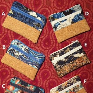 Geldbbörse aus Kork und Stoff mit asiatischen Motiven (blau)