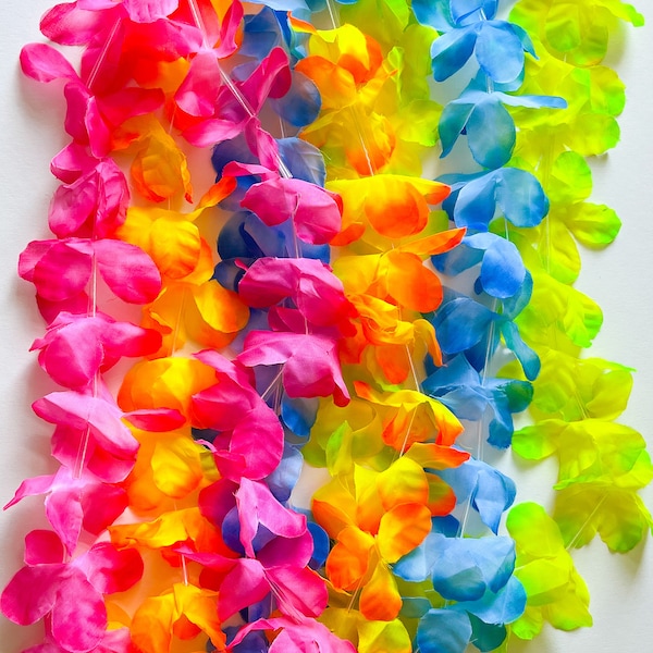 5 Hawaii Blumenkette / Hawaiikette regenbogenfarben 90cm bunt