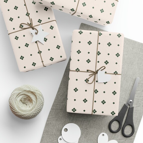 Cream and Dark Green Simple Patterned Christmas Wrapping Paper 