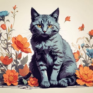 Pouting Cat in Flowers