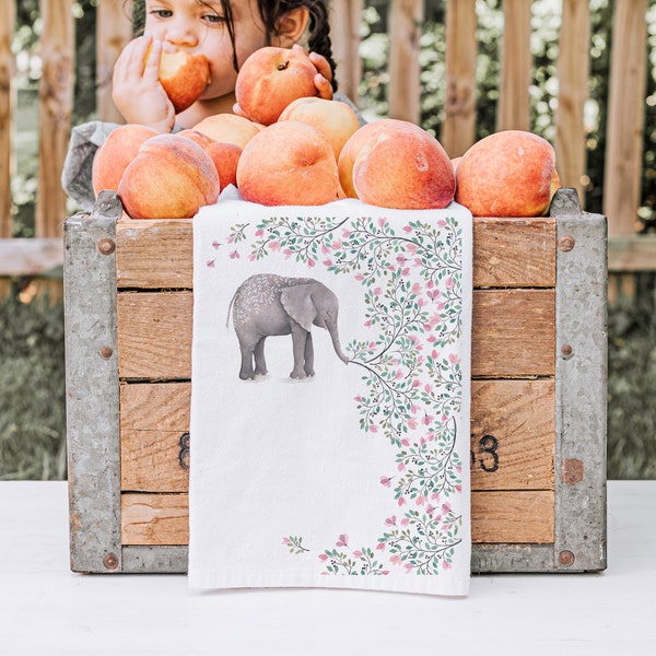 Elephant with Flowers Kitchen Tea Towel