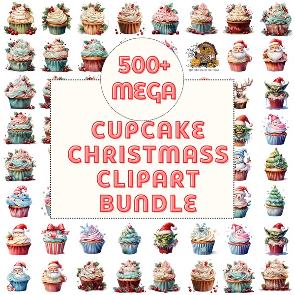 Watercolor Christmas Cupcake Clipart, Cupcake Clipart, Christmas Treats Clipart, Dessert Clipart, Christmas Cupcakes, Christmas graphics