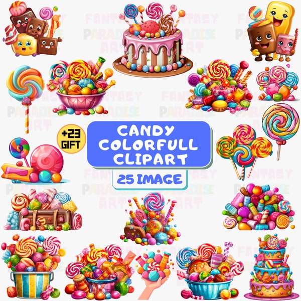 Rainbow Sweets Watercolor Clipart, Fantasy Candies, Pastel Birthday Clipart, Pastel Macarons, Doughnuts, Cupcakes, Lollipops, Milkshakes