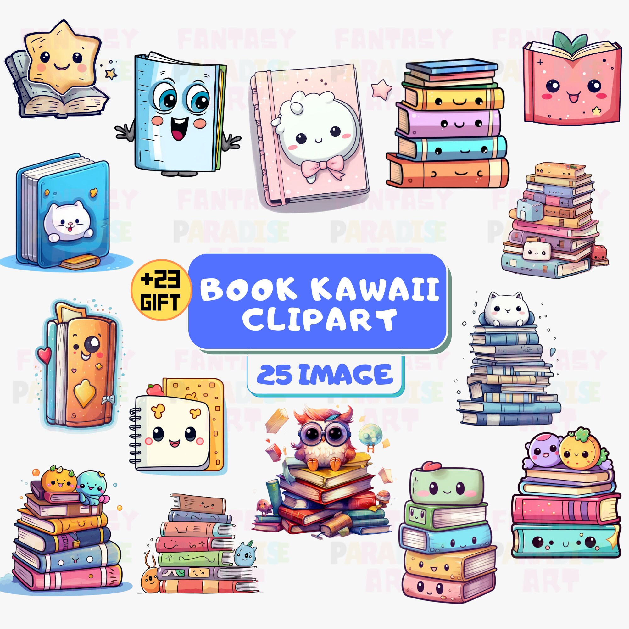 Kawaii Books Clipart Cute Cartoon School Books Clip Art - Etsy
