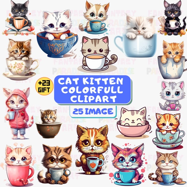 Cat Kitten Colorful Clipart, kitten cats clipart vector graphic, kitty clipart digital clipart, pets clipart, kitten clipart, fantasy kitten