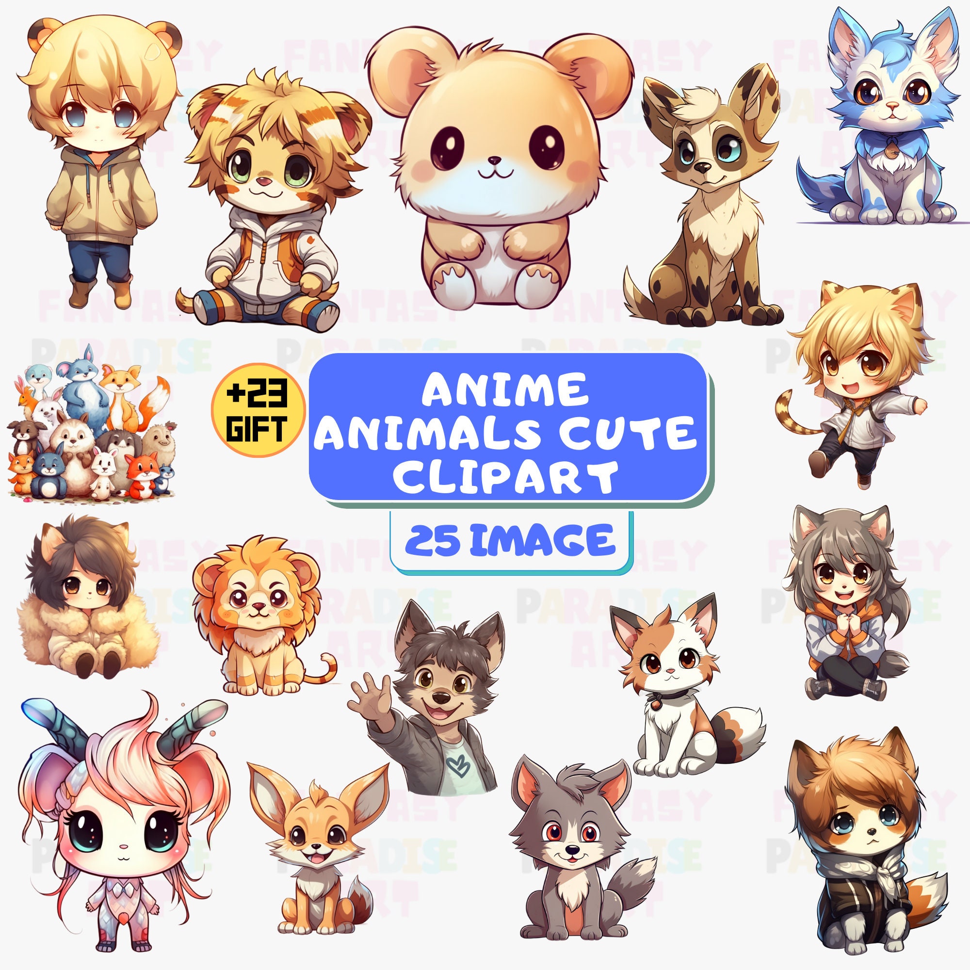 Cute Kawaii Animals Clipart, Adorable Kawaii Animals Clipart, Cute ...