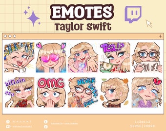 TAYLOR SWIFT EMOTES - Cute Taylor Swift Eras Tour Emote Pack for Streaming, Messaging | Twitch, Discord, Youtube, TikTok, WhatsApp