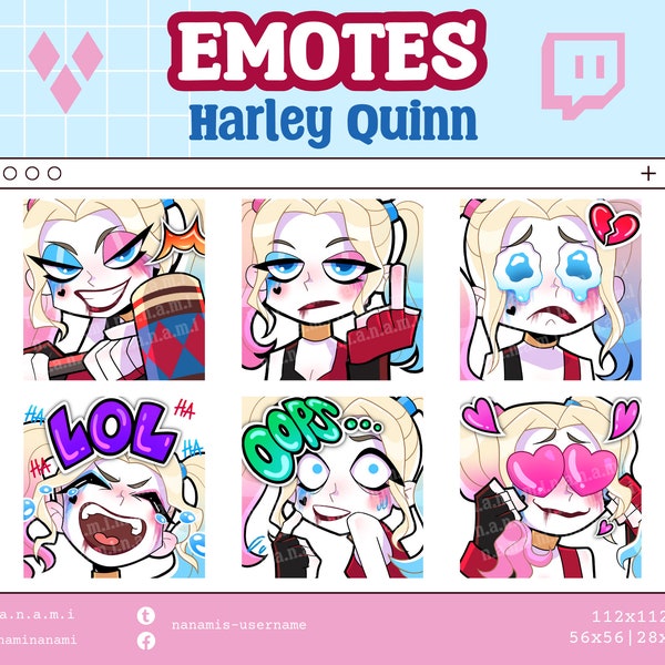 HARLEY QUINN EMOTES - Cute Suicide Squad Harley Quinn Emote Set for Streaming, Messaging | Twitch, Discord, Youtube, TikTok, WhatsApp