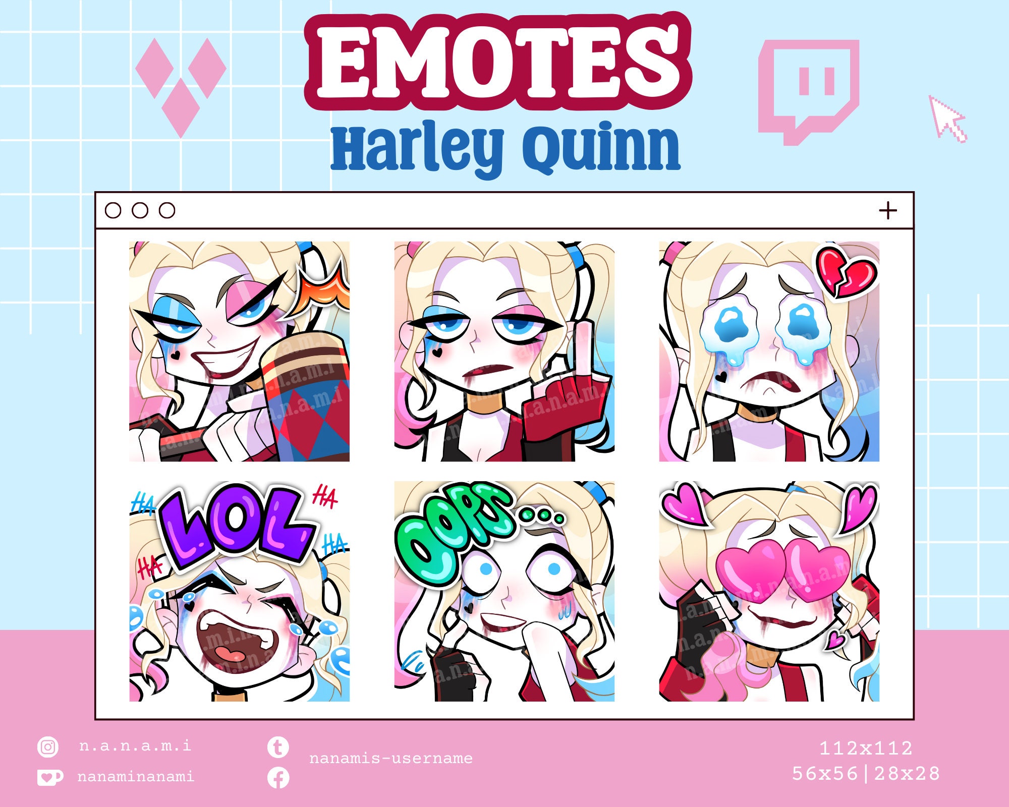 HARLEY QUINN EMOTES Cute Suicide Squad Harley Quinn Emote Set for
