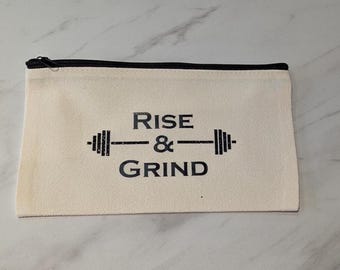 Rise & Grind Fitness Small Travel Bag | For makeup/keys/lipbalm/earphones at the gym | Gym Lover | Gym Gift | Fitness Fanatic | Toiletry Bag