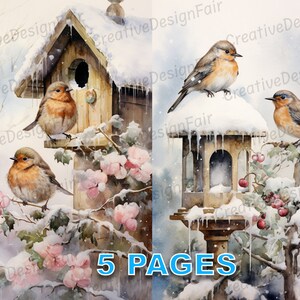 Pássaros de Natal vitorianos Ephemera Junk Journal Cartão postal Aquarela Clipart Elementos Licença comercial Imprimível Download instantâneo A287