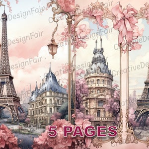 París Francia Postal Ephemera Junk Journal Victorian Acuarela Tarjeta Elementos Licencia Comercial Imprimible Descarga Instantánea Viaje A591